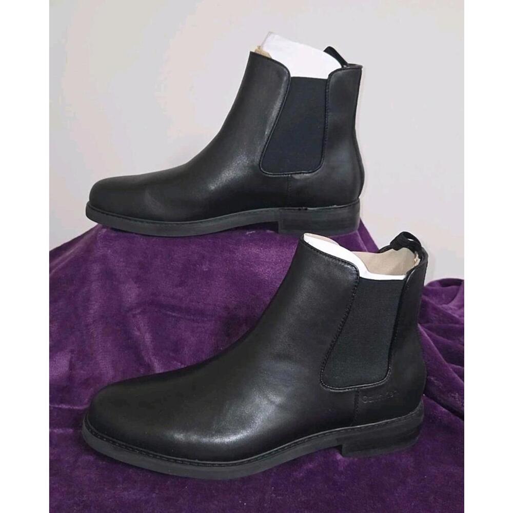 Calvin Klein Fenwick Chelsea Boots Mens 11 Black Leather Pull On Dress Boot NIB